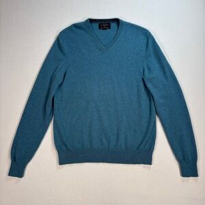 Black Brown 1826 100% Cashmere Sweater‎ Men's L Teal Blue V-Neck Soft *HOLES*